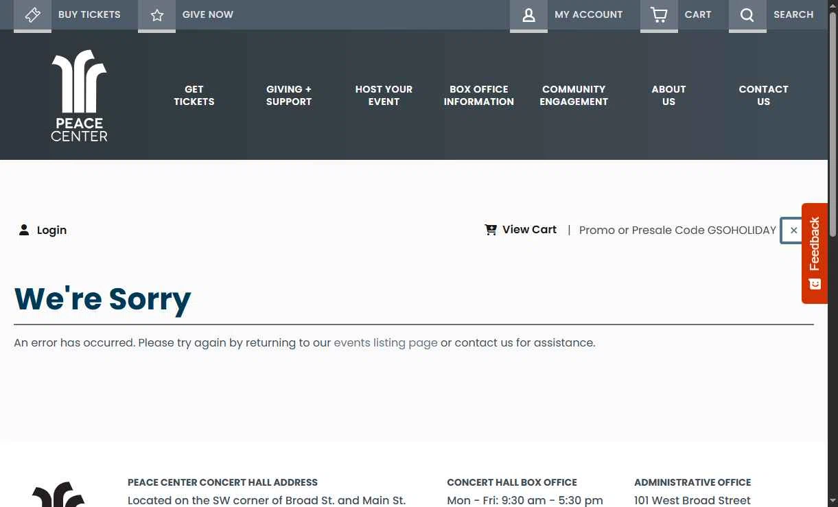 Peace Center checkout page showing Peace Center promo code box | Screenshot taken by SimplyCodes community member on May 4, 2025