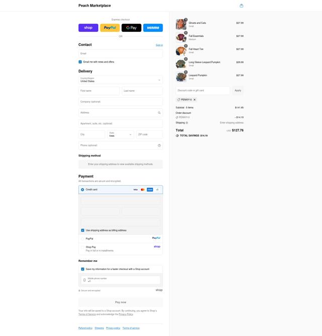 Peach Marketplace checkout page showing Peach Marketplace discount code box | Screenshot taken by SimplyCodes community member on Sep 12, 2025