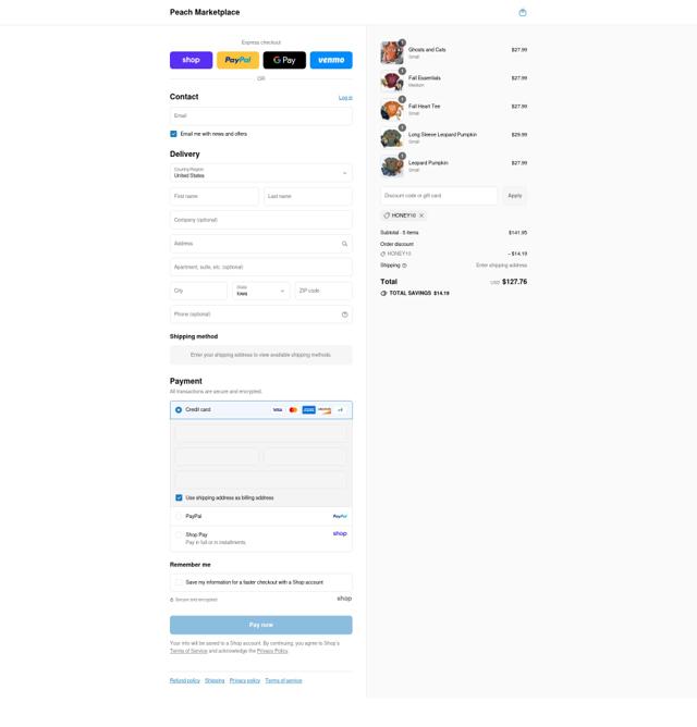 Peach Marketplace checkout page showing Peach Marketplace discount code box | Screenshot taken by SimplyCodes community member on Sep 8, 2025