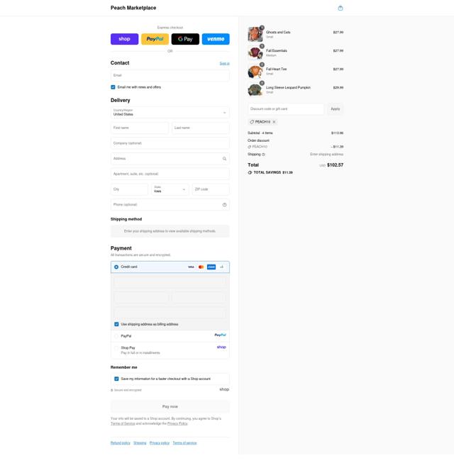 Peach Marketplace checkout page showing Peach Marketplace discount code box | Screenshot taken by SimplyCodes community member on Sep 16, 2025