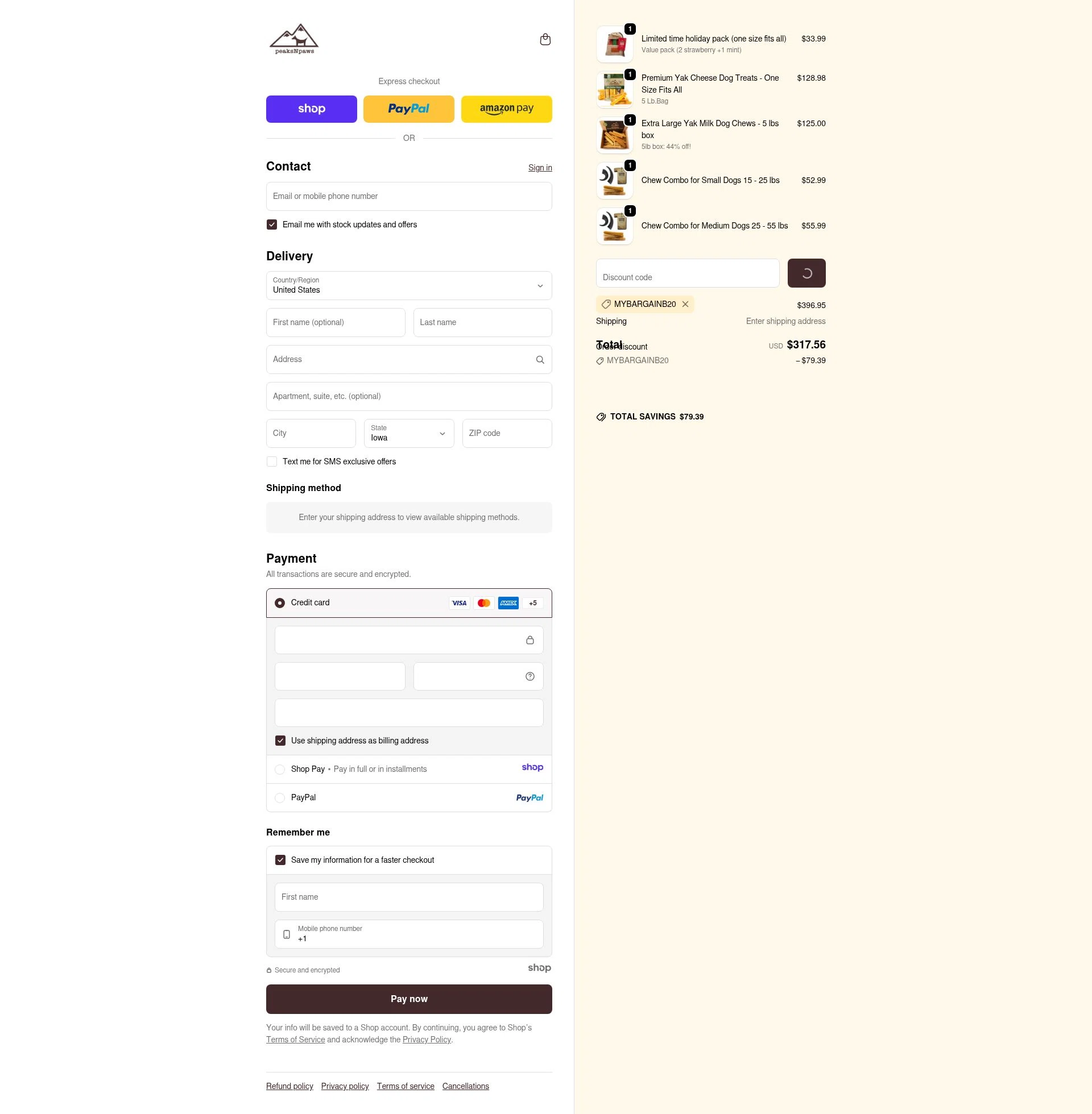 PeaksnPaws checkout page showing PeaksnPaws promo code box | Screenshot taken by SimplyCodes community member on Jan 5, 2026