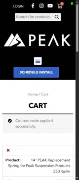 Peak Suspension coupon verification screenshot