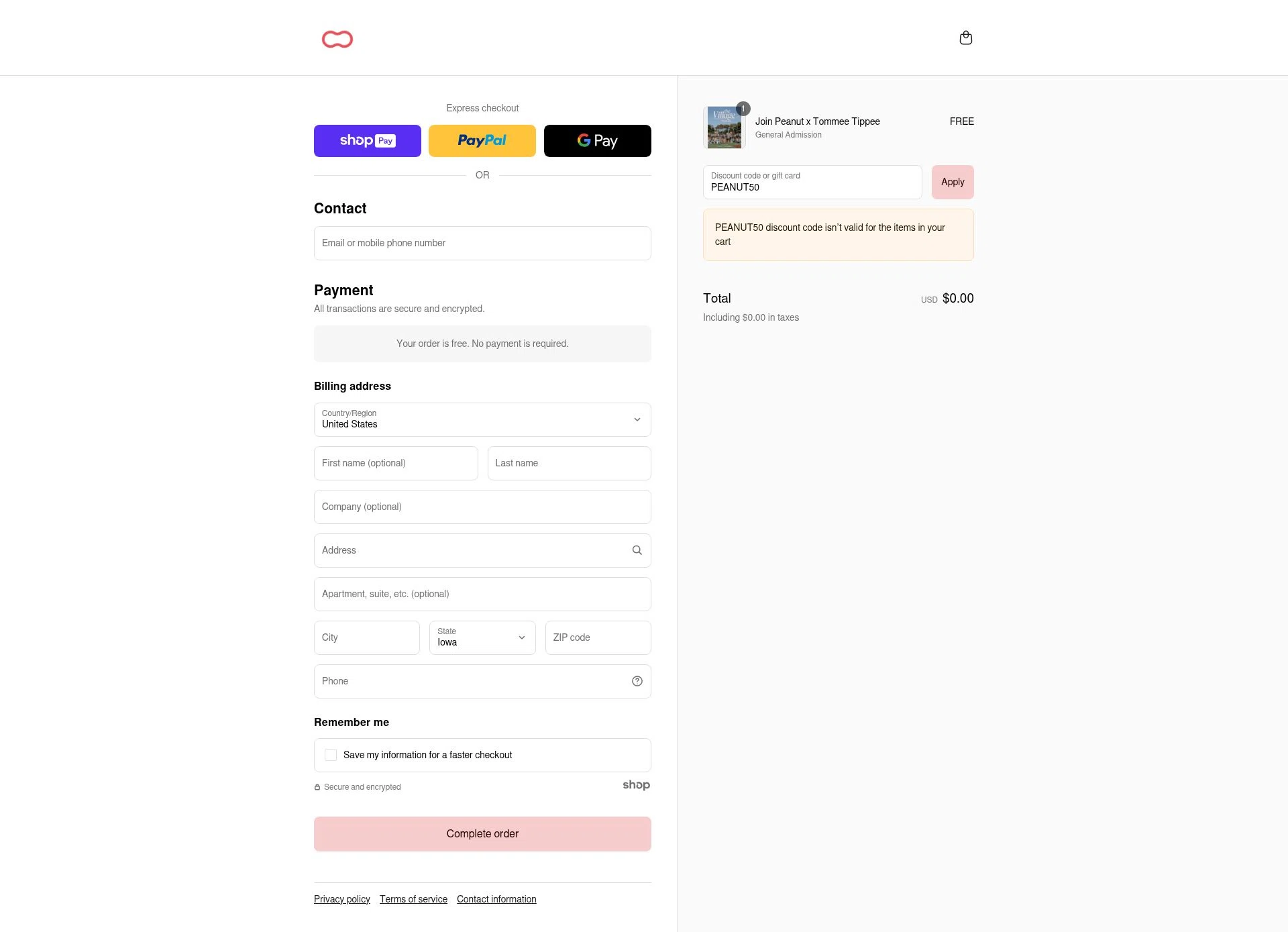 Peanut checkout page showing Peanut promo code box | Screenshot taken by SimplyCodes community member on Jul 14, 2025