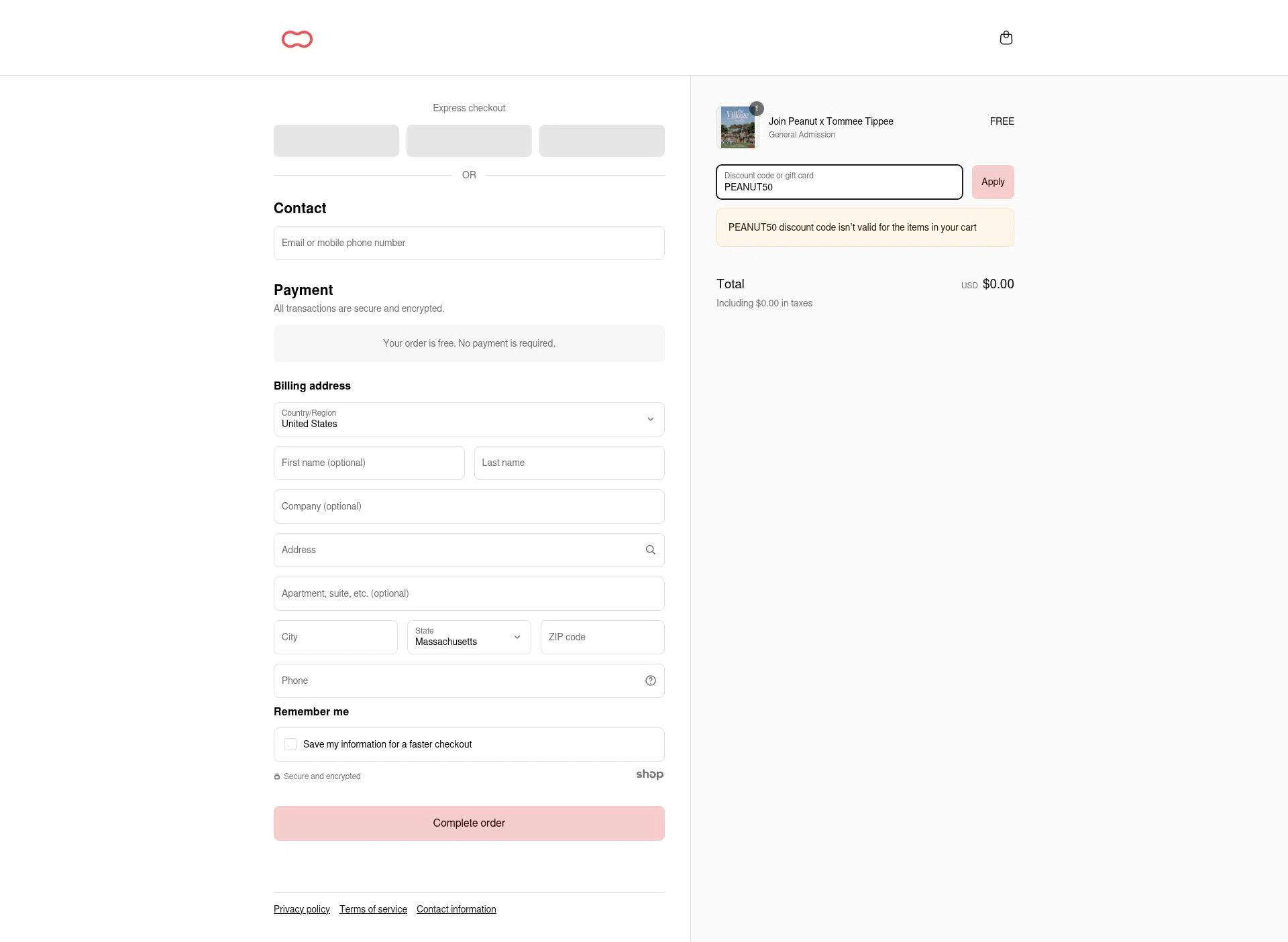 Peanut checkout page showing Peanut promo code box | Screenshot taken by SimplyCodes community member on Jun 22, 2025
