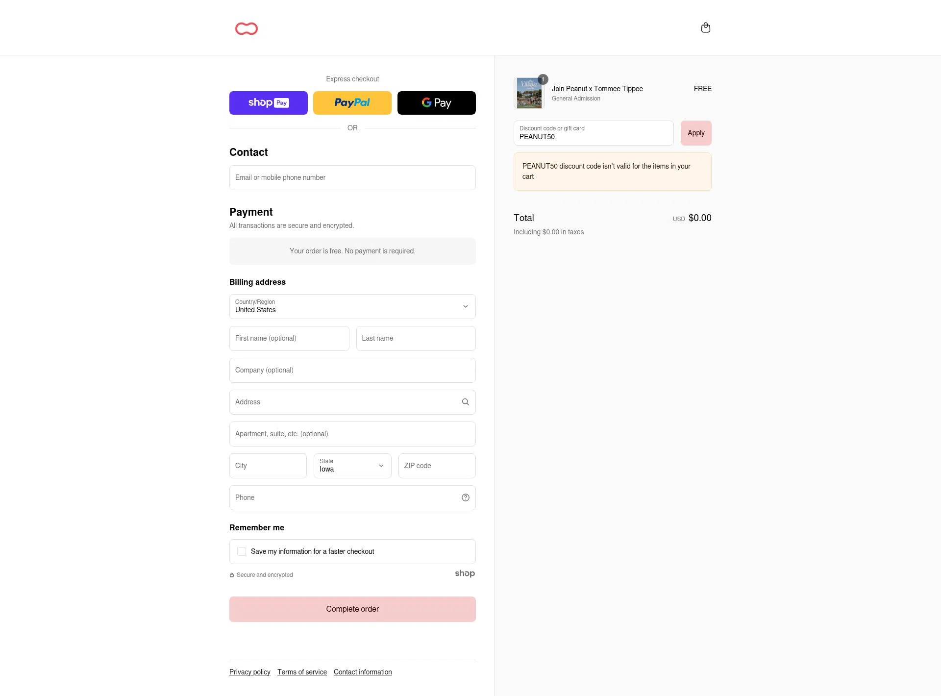 Peanut checkout page showing Peanut promo code box | Screenshot taken by SimplyCodes community member on Jul 10, 2025