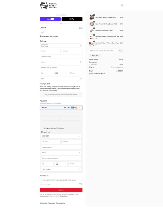 Pearl River checkout page showing Pearl River promo code box | Screenshot taken by SimplyCodes community member on Aug 11, 2025