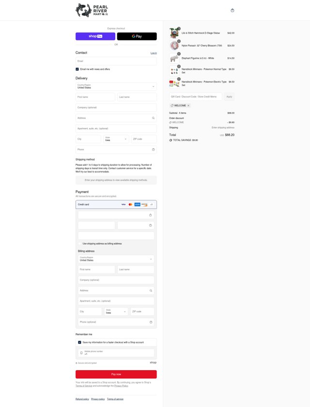 Pearl River checkout page showing Pearl River promo code box | Screenshot taken by SimplyCodes community member on Aug 3, 2025