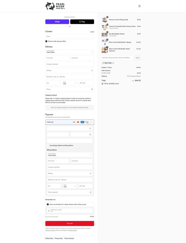 Pearl River checkout page showing Pearl River promo code box | Screenshot taken by SimplyCodes community member on Sep 6, 2025