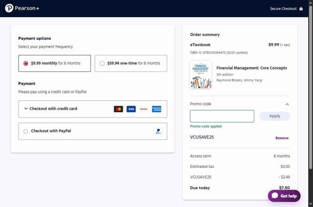 Pearson checkout page showing Pearson promo code box | Screenshot taken by SimplyCodes community member on Sep 20, 2025