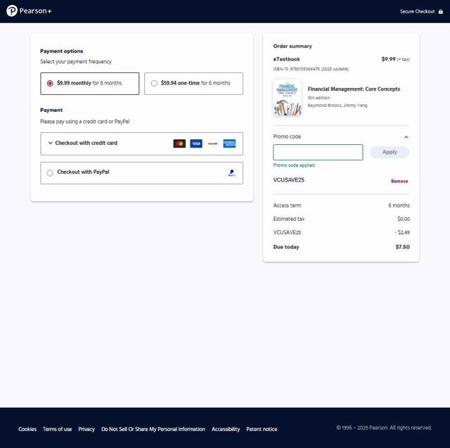 Pearson checkout page showing Pearson promo code box | Screenshot taken by SimplyCodes community member on Oct 2, 2025