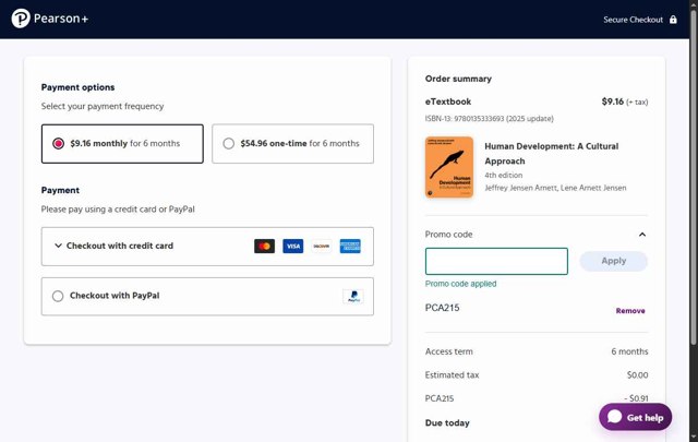 Pearson checkout page showing Pearson promo code box | Screenshot taken by SimplyCodes community member on Sep 7, 2025