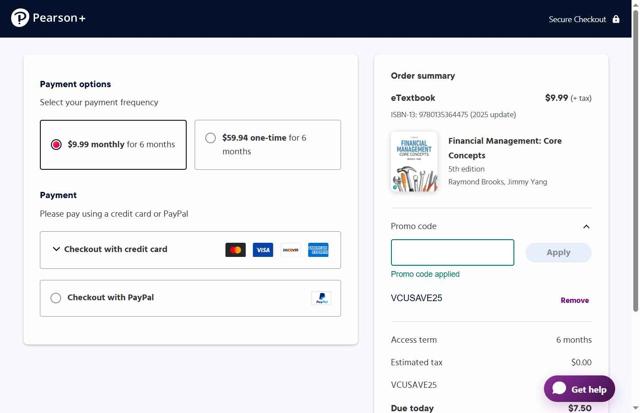 Pearson checkout page showing Pearson promo code box | Screenshot taken by SimplyCodes community member on Sep 24, 2025