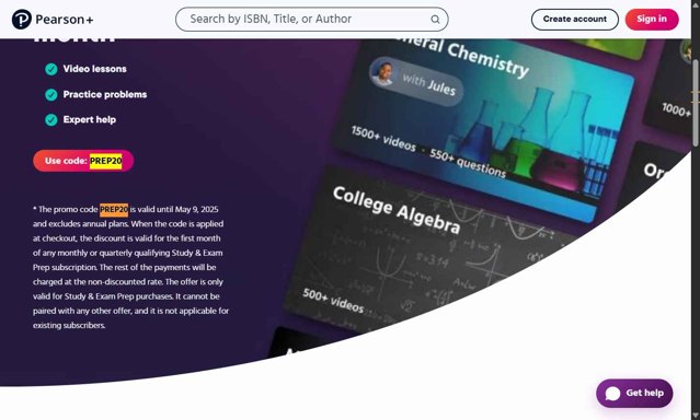 Pearson+ checkout page showing Pearson+ promo code box | Screenshot taken by SimplyCodes community member on Aug 11, 2025