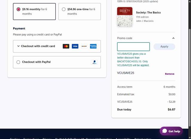 Pearson+ checkout page showing Pearson+ promo code box | Screenshot taken by SimplyCodes community member on Sep 23, 2025
