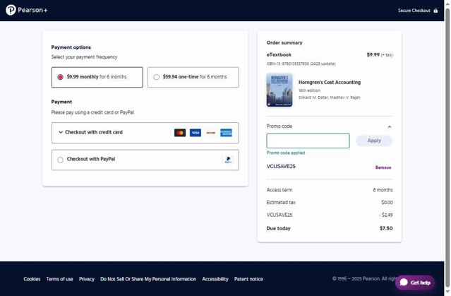 Pearson+ checkout page showing Pearson+ promo code box | Screenshot taken by SimplyCodes community member on Aug 19, 2025