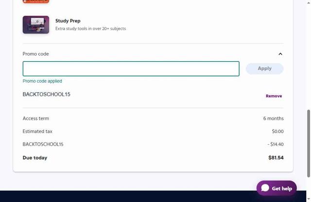 Pearson+ checkout page showing Pearson+ promo code box | Screenshot taken by SimplyCodes community member on Sep 15, 2025