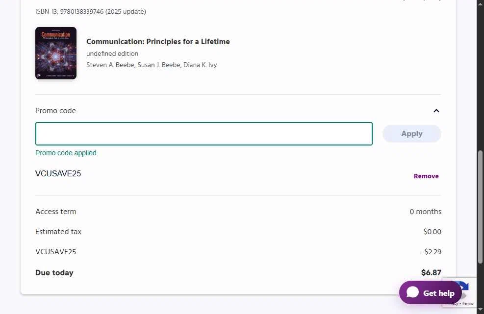 Pearson+ checkout page showing Pearson+ promo code box | Screenshot taken by SimplyCodes community member on Nov 12, 2025