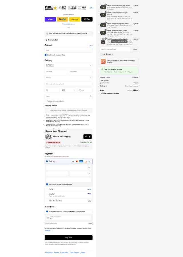 Pedal Commander checkout page showing Pedal Commander discount code box | Screenshot taken by SimplyCodes community member on Sep 5, 2025