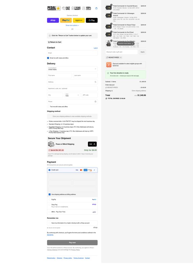Pedal Commander checkout page showing Pedal Commander discount code box | Screenshot taken by SimplyCodes community member on Sep 5, 2025