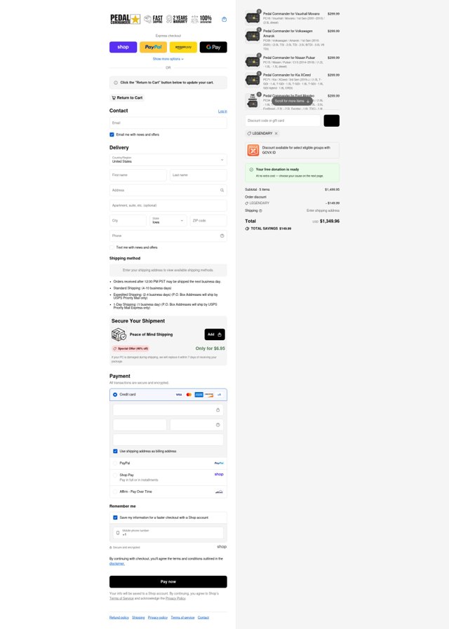 Pedal Commander checkout page showing Pedal Commander discount code box | Screenshot taken by SimplyCodes community member on Sep 5, 2025