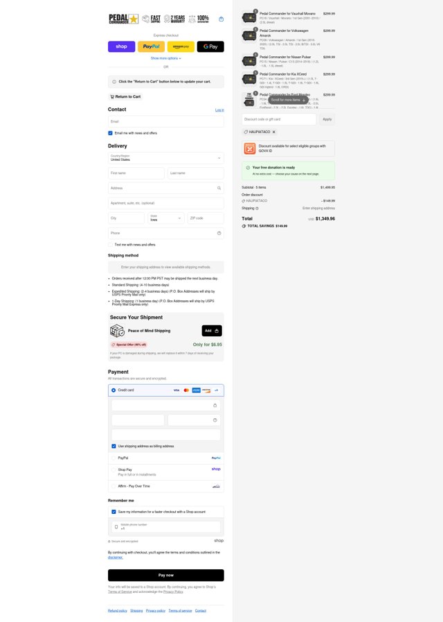 Pedal Commander checkout page showing Pedal Commander discount code box | Screenshot taken by SimplyCodes community member on Sep 5, 2025