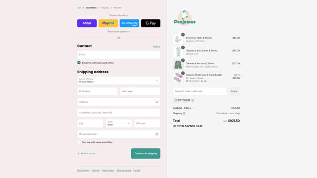 Peejamas checkout page showing Peejamas discount code box | Screenshot taken by SimplyCodes community member on Sep 13, 2025