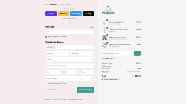 Peejamas checkout page showing Peejamas discount code box | Screenshot taken by SimplyCodes community member on Sep 13, 2025