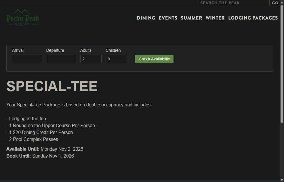 Peek'n Peak Resort checkout page showing Peek'n Peak Resort promo code box | Screenshot taken by SimplyCodes community member on Sep 18, 2025