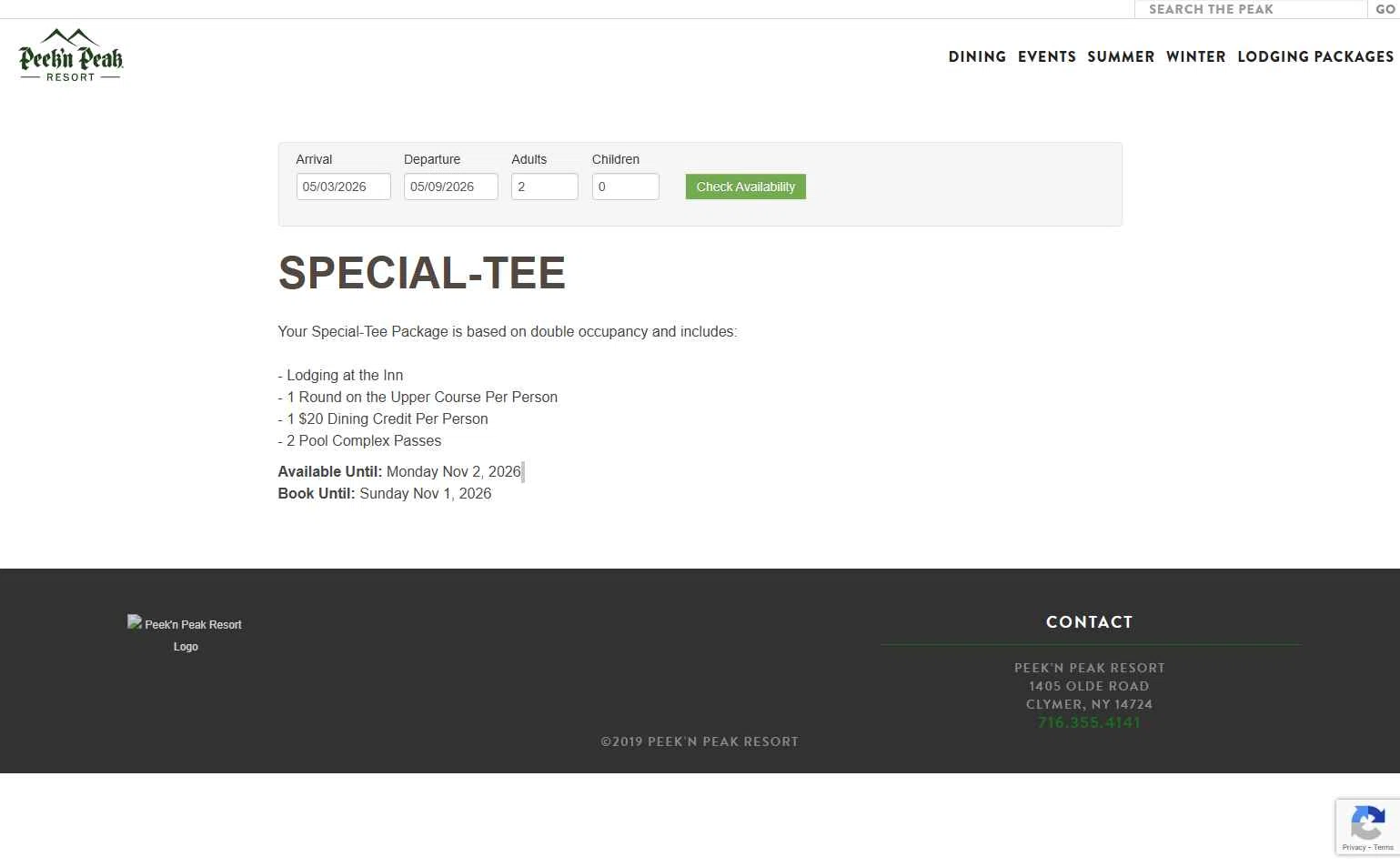 Peek'n Peak Resort checkout page showing Peek'n Peak Resort promo code box | Screenshot taken by SimplyCodes community member on Jan 14, 2026