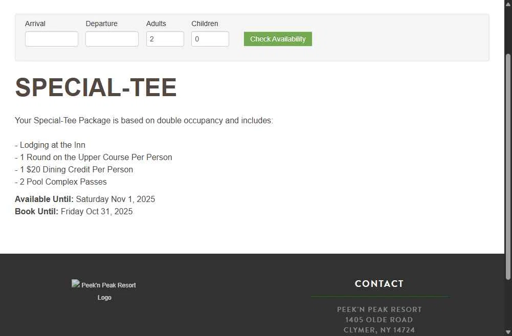 Peek'n Peak Resort checkout page showing Peek'n Peak Resort promo code box | Screenshot taken by SimplyCodes community member on Jul 28, 2025