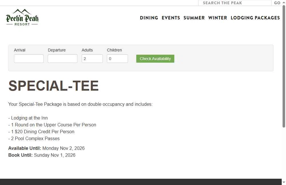 Peek'n Peak Resort checkout page showing Peek'n Peak Resort promo code box | Screenshot taken by SimplyCodes community member on Oct 5, 2025