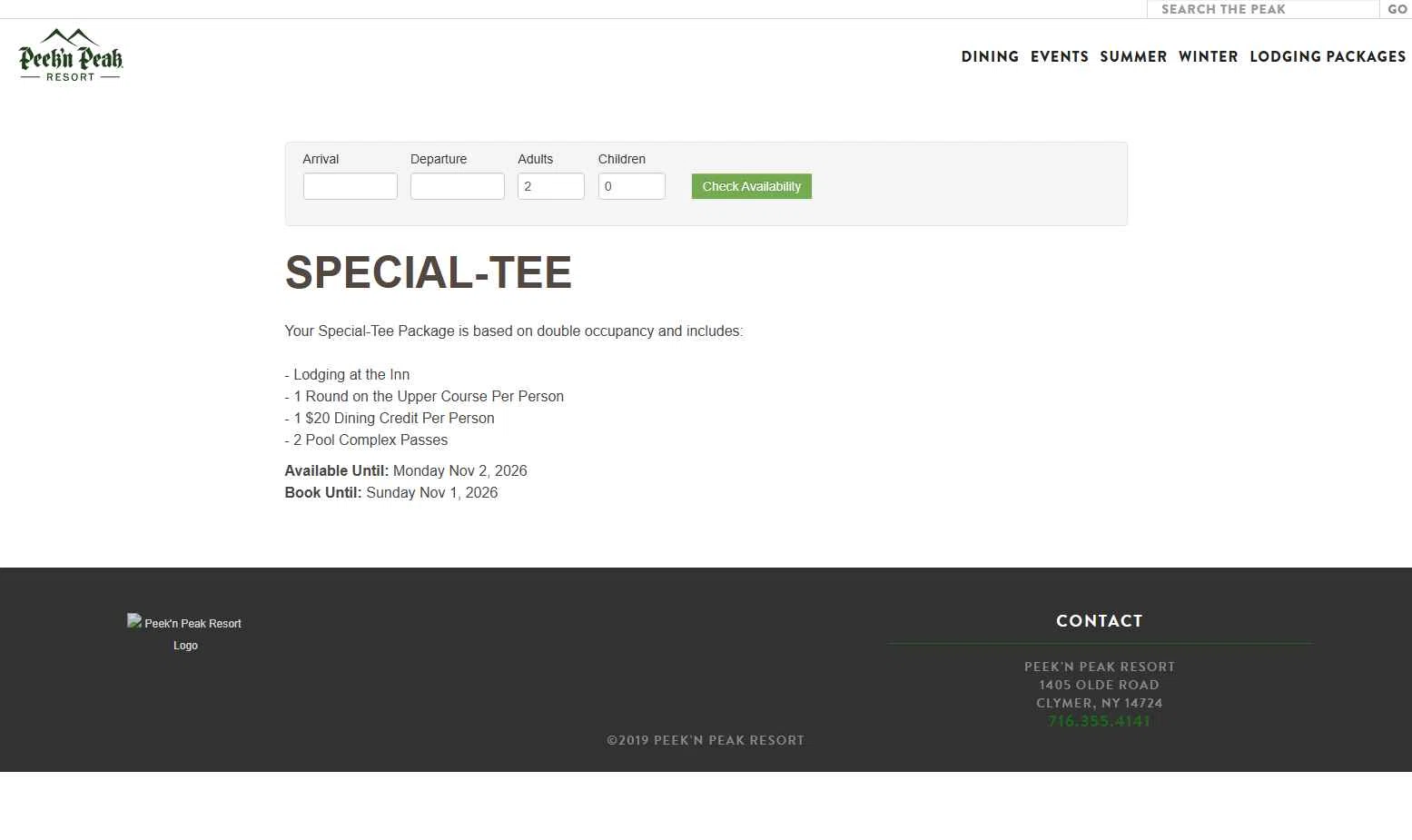 Peek'n Peak Resort checkout page showing Peek'n Peak Resort promo code box | Screenshot taken by SimplyCodes community member on Aug 24, 2025