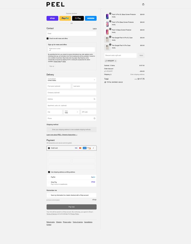 Peel checkout page showing Peel discount code box | Screenshot taken by SimplyCodes community member on Sep 3, 2025
