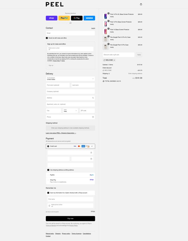 Peel checkout page showing Peel discount code box | Screenshot taken by SimplyCodes community member on Sep 3, 2025
