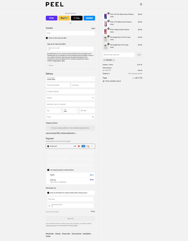 Peel checkout page showing Peel discount code box | Screenshot taken by SimplyCodes community member on Aug 29, 2025