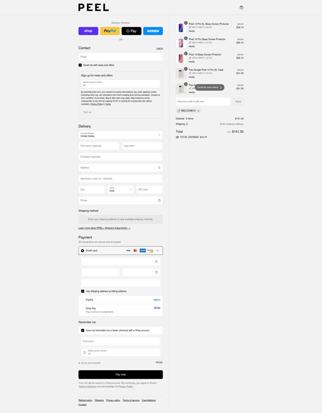 Peel checkout page showing Peel discount code box | Screenshot taken by SimplyCodes community member on Sep 3, 2025