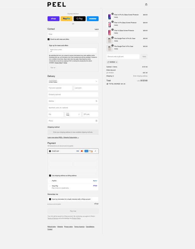 Peel checkout page showing Peel discount code box | Screenshot taken by SimplyCodes community member on Sep 3, 2025