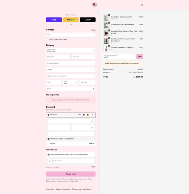 Peiliee Shop checkout page showing Peiliee Shop discount code box | Screenshot taken by SimplyCodes community member on Sep 11, 2025
