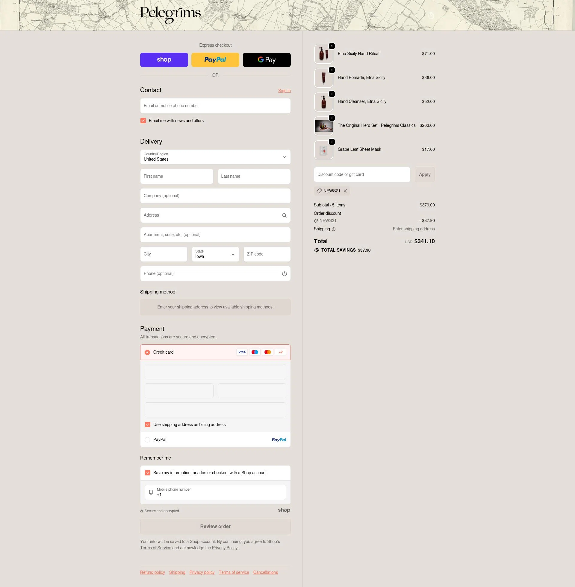 Pelegrims checkout page showing Pelegrims promo code box | Screenshot taken by SimplyCodes community member on Dec 8, 2025