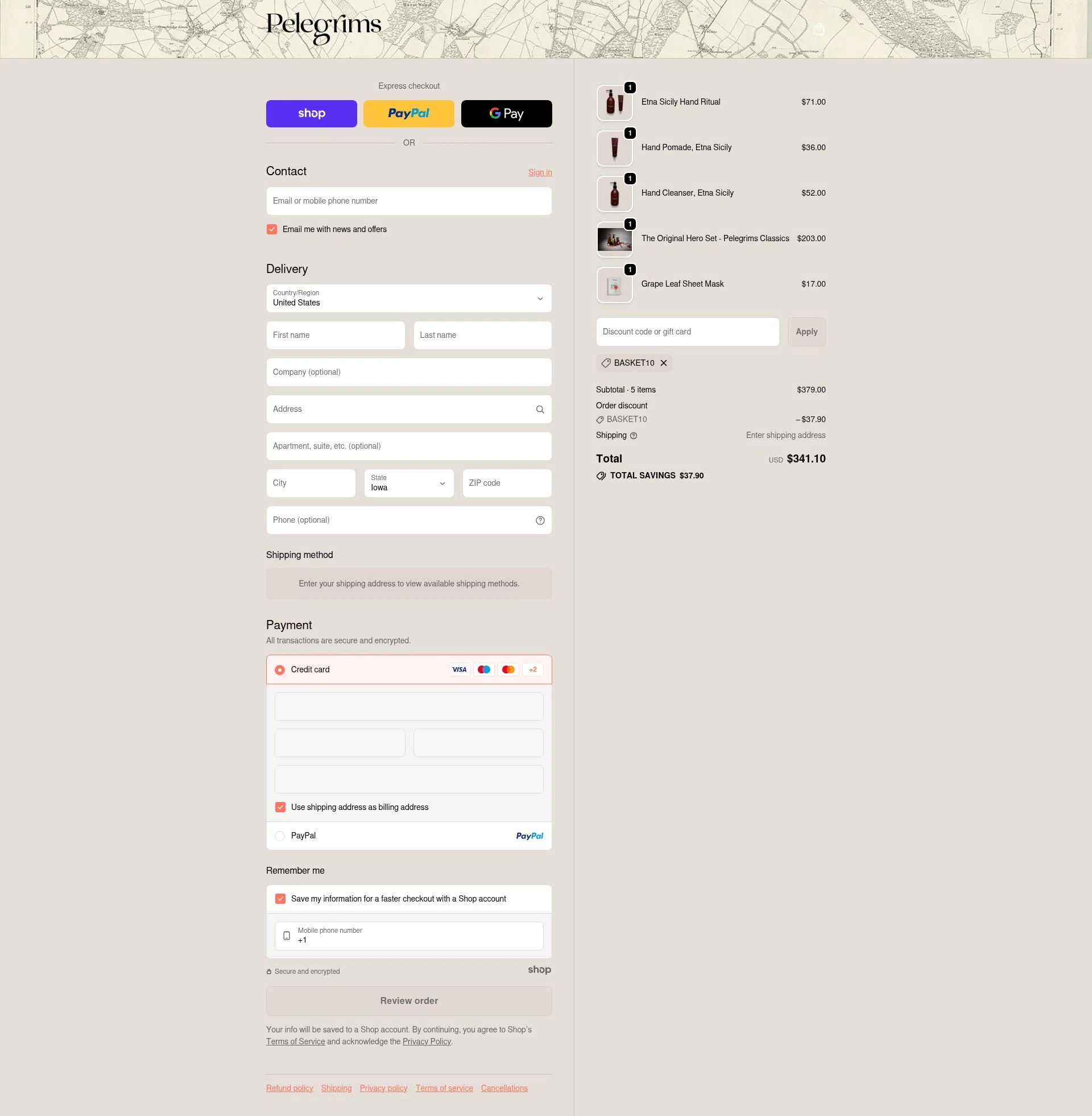 Pelegrims checkout page showing Pelegrims promo code box | Screenshot taken by SimplyCodes community member on Dec 8, 2025
