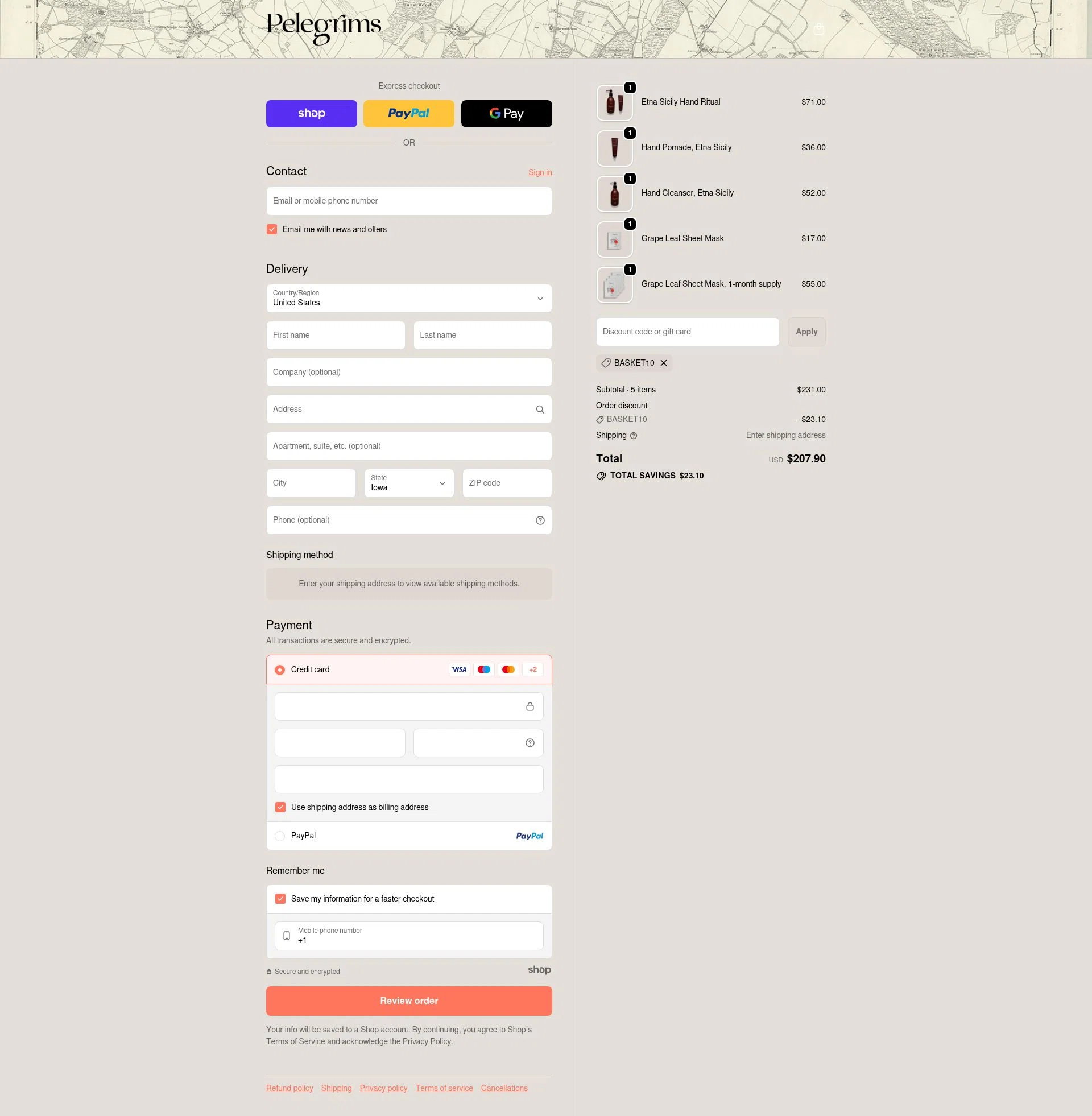 Pelegrims checkout page showing Pelegrims promo code box | Screenshot taken by SimplyCodes community member on Dec 14, 2025