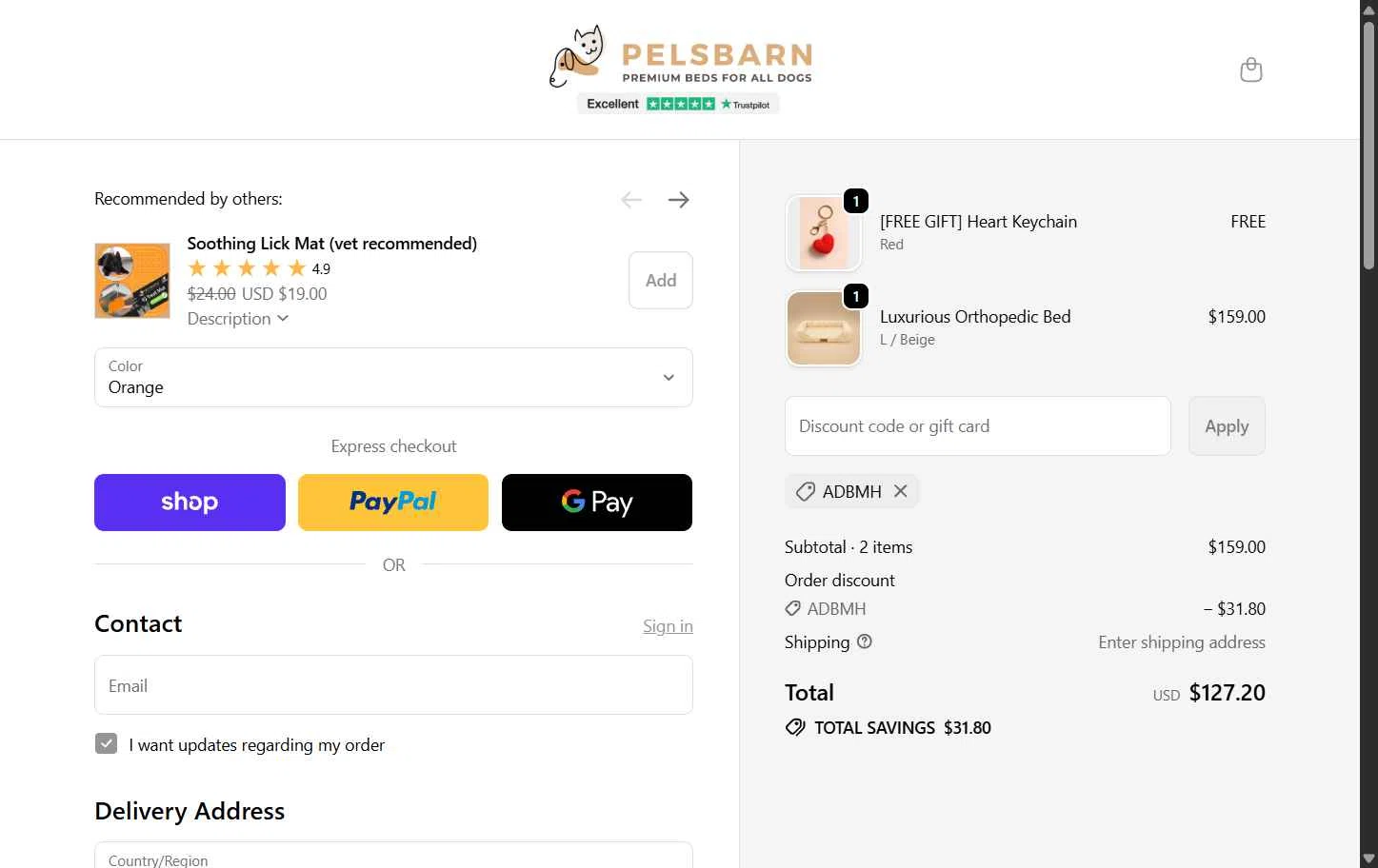 Pelsbarn.org checkout page showing Pelsbarn.org promo code box | Screenshot taken by SimplyCodes community member on Feb 6, 2026