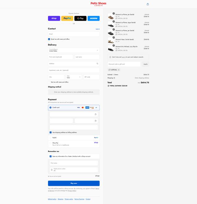 Peltz Shoes checkout page showing Peltz Shoes promo code box | Screenshot taken by SimplyCodes community member on Aug 31, 2025