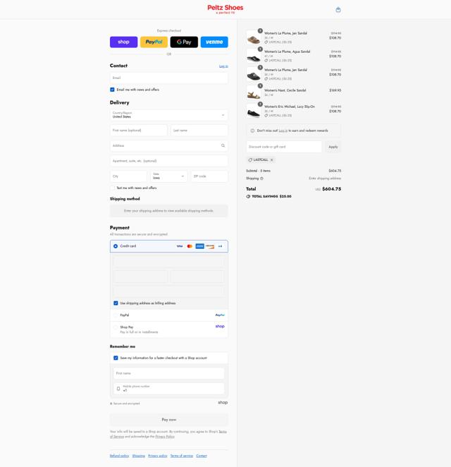 Peltz Shoes checkout page showing Peltz Shoes promo code box | Screenshot taken by SimplyCodes community member on Sep 4, 2025