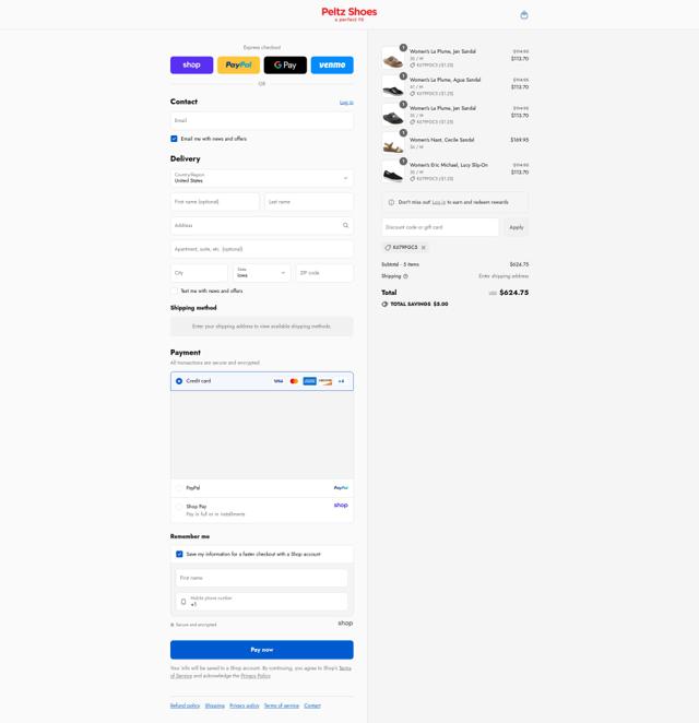 Peltz Shoes checkout page showing Peltz Shoes promo code box | Screenshot taken by SimplyCodes community member on Sep 8, 2025