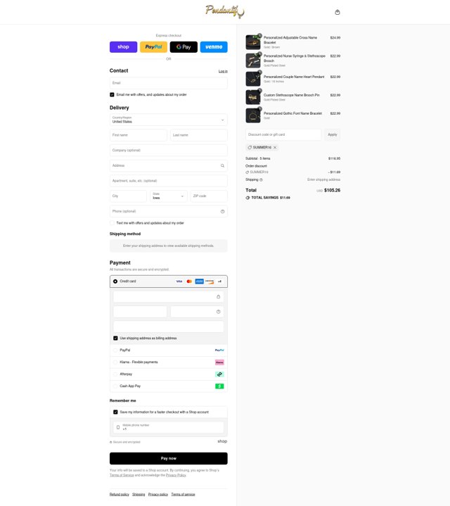 Pendantify checkout page showing Pendantify discount code box | Screenshot taken by SimplyCodes community member on Sep 1, 2025