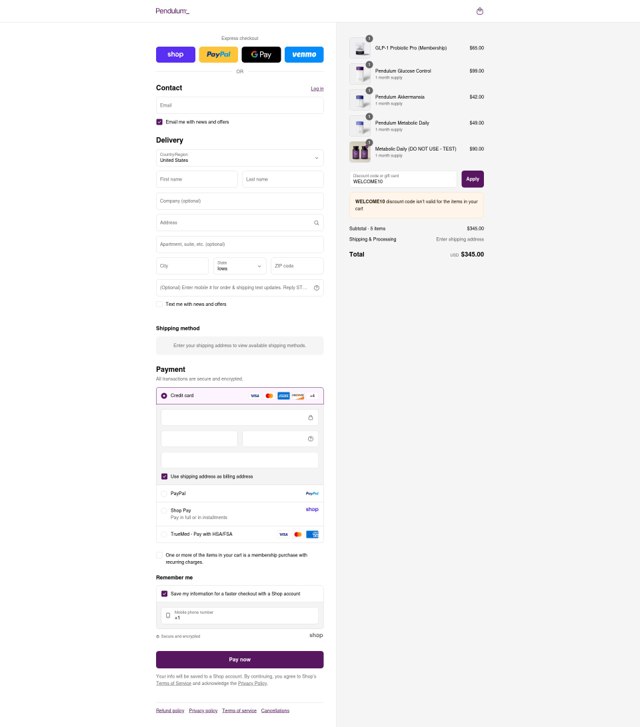 Pendulum checkout page showing Pendulum promo code box | Screenshot taken by SimplyCodes community member on Sep 8, 2025