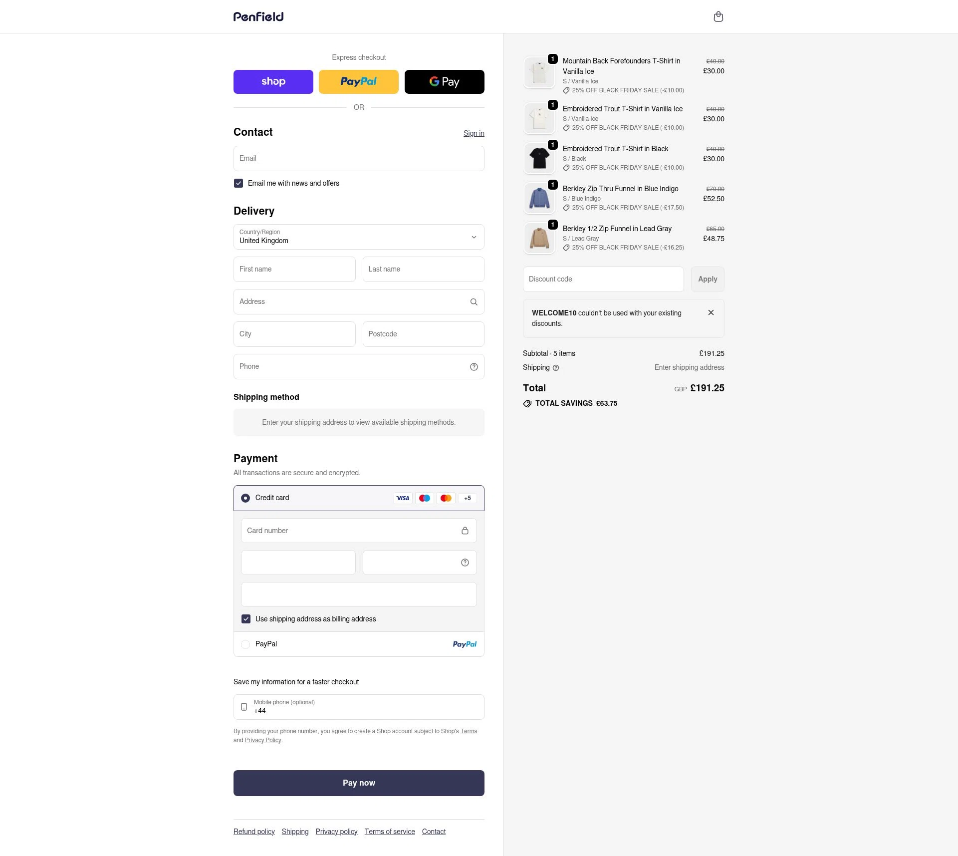 Penfield checkout page showing Penfield promo code box | Screenshot taken by SimplyCodes community member on Feb 8, 2026