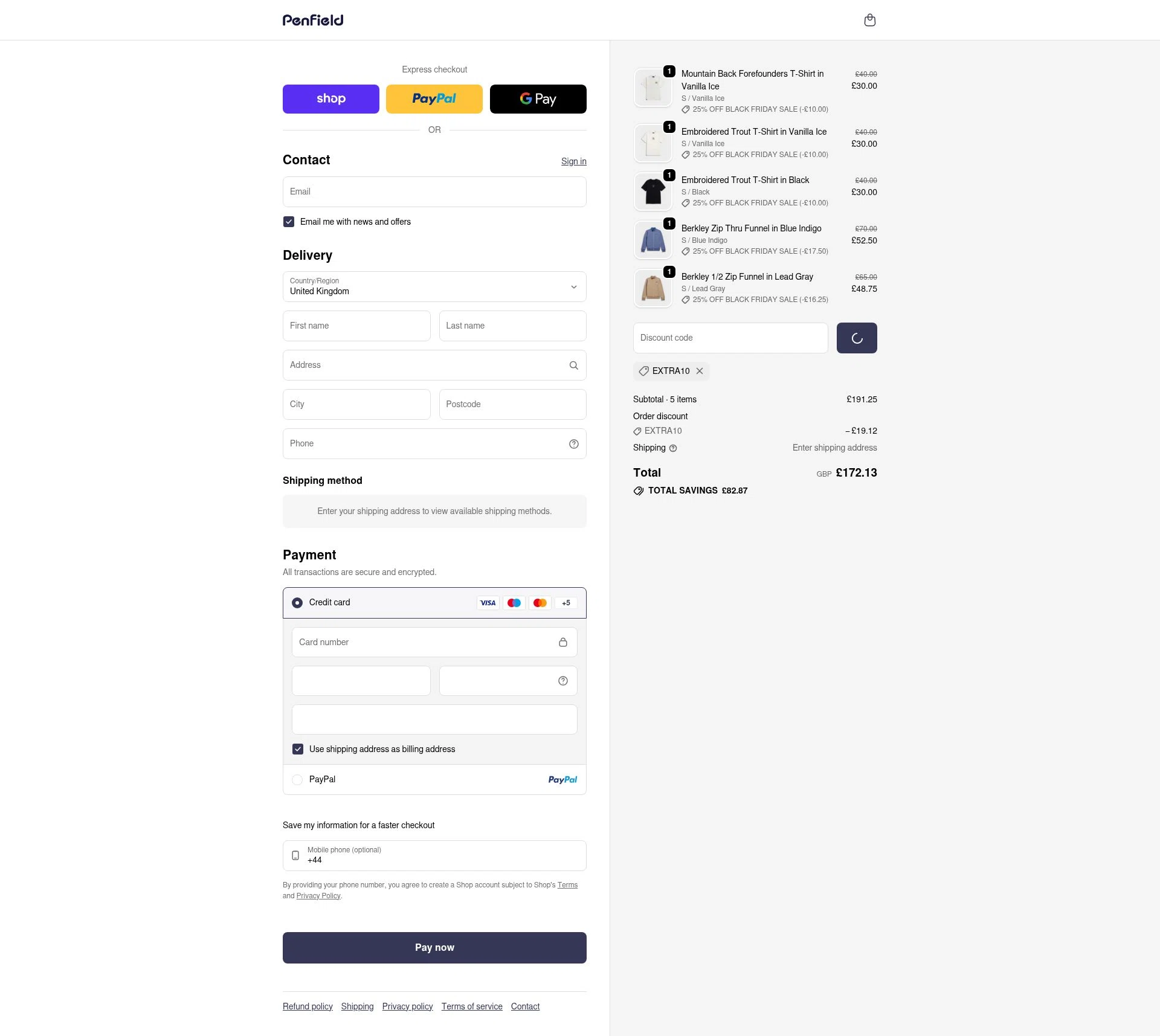 Penfield checkout page showing Penfield promo code box | Screenshot taken by SimplyCodes community member on Feb 12, 2026