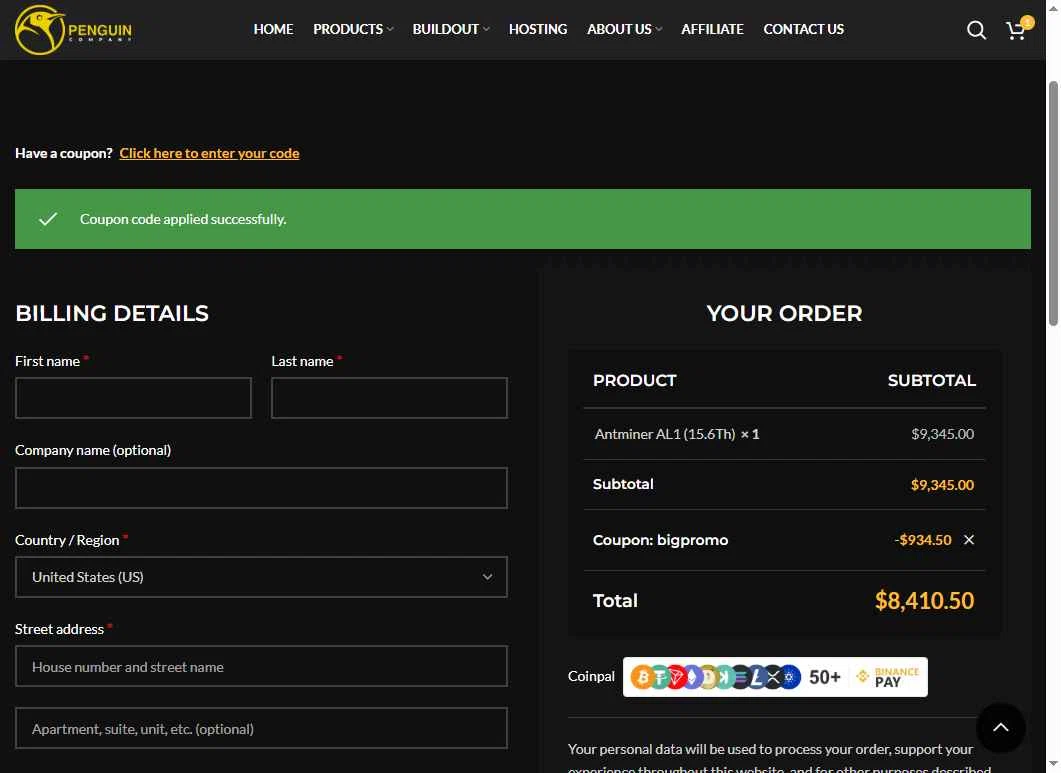 Penguin Company checkout page showing Penguin Company promo code box | Screenshot taken by SimplyCodes community member on Jan 30, 2026
